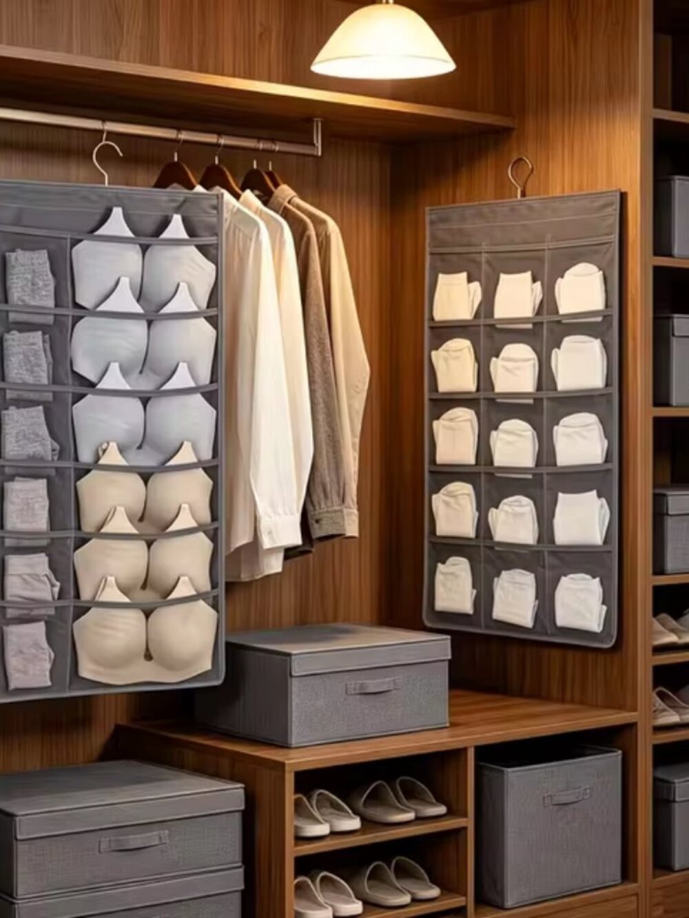 Hanging Closet Organizer – Double-Sided Underwear & Sock Storage Bag with Clear